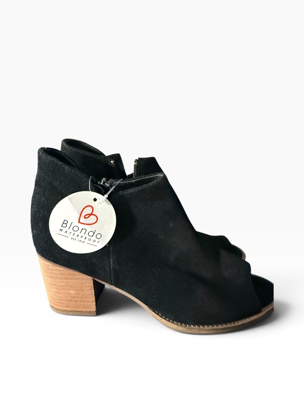 Blondo Black Suede Open-Toe Block Heel Ankle Boot